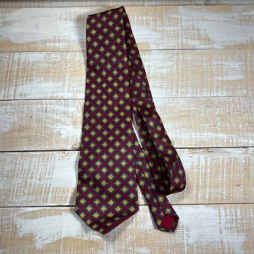 Mens Necktie Red Gold Multicolor Geometric 100% Silk‎ One Size Business Formal